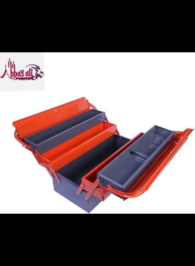 ABBASALI 5 Compartment Double Handle Metal Tool Kit Box for Tool Box for Home Company Workshop and Garage Orange & Grey - Image 2