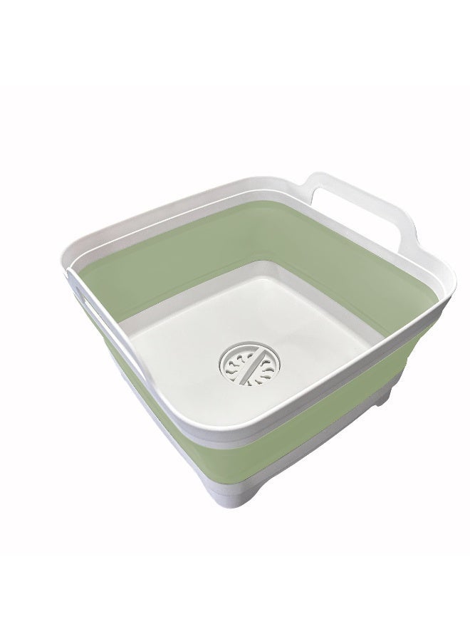 Toriseek 9L (2.4Gallon) Dish Basin Collapsible with Drain Plug Carry Handles, Space Saveing Kitchen Storage Tray Dish Wash Basin, Portable Dish Tub for Camping - Image 1
