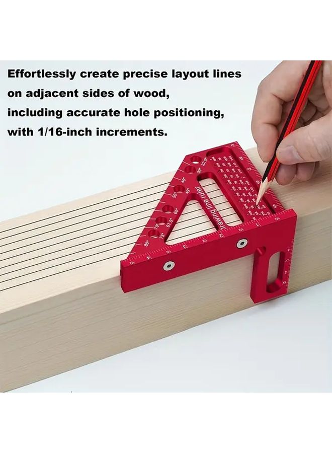 Multifunctional Triangle Hole Ruler Aluminum Profile Woodworking 45 And 90 Degree Marking Tool - Image 2
