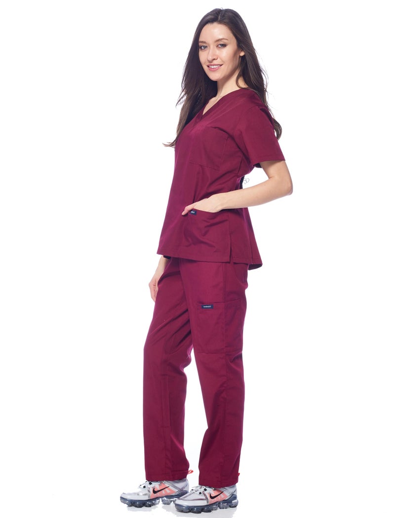 Dagacci Medical Uniform Dagacci Scrubs Medical Uniform Women and Man Scrub Set Medical Scrubs Top and Pants Burgundy, XXX-Large - Image 3