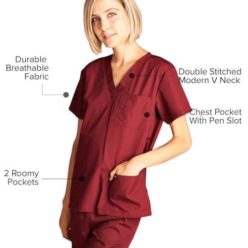 Dagacci Medical Uniform Dagacci Scrubs Medical Uniform Women and Man Scrub Set Medical Scrubs Top and Pants Burgundy, XXX-Large - Image 5