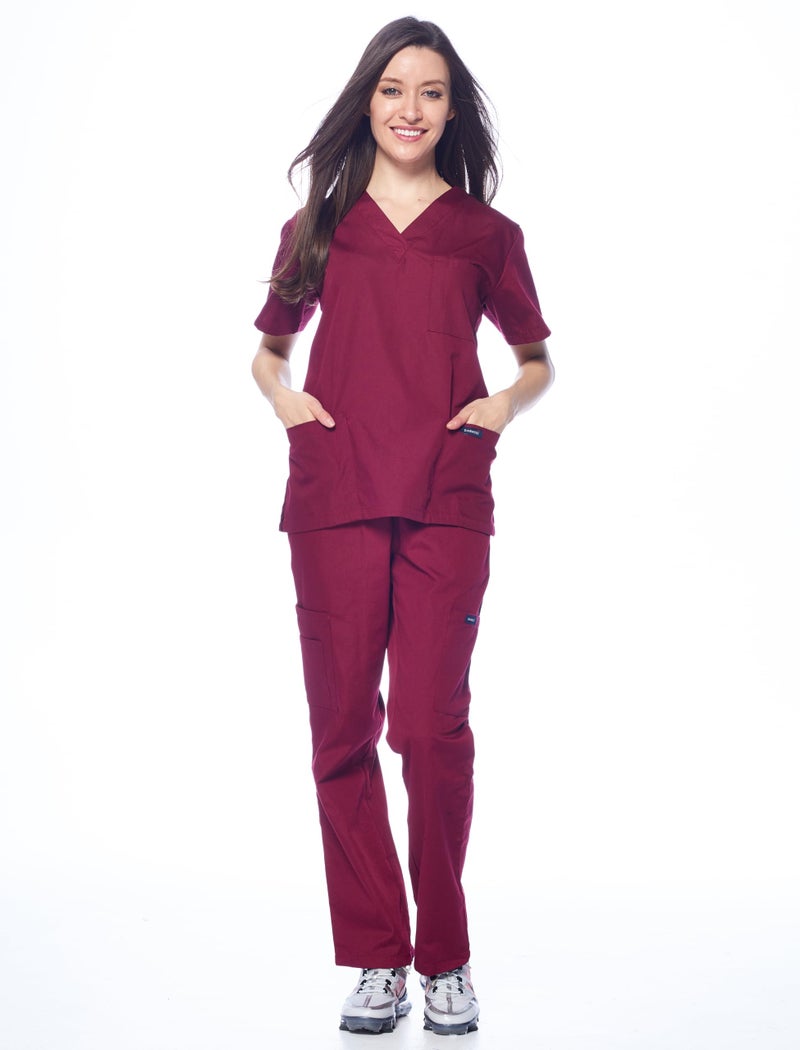 Dagacci Medical Uniform Dagacci Scrubs Medical Uniform Women and Man Scrub Set Medical Scrubs Top and Pants Burgundy, XXX-Large - Image 2