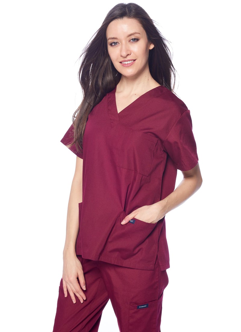 Dagacci Medical Uniform Dagacci Scrubs Medical Uniform Women and Man Scrub Set Medical Scrubs Top and Pants Burgundy, XXX-Large - Image 4