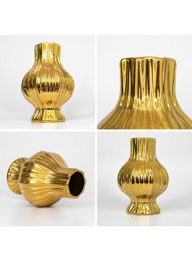 Gold Ceramic Decorative Vase – Elegant Classic Design for Home & Living Room Decor - Image 1