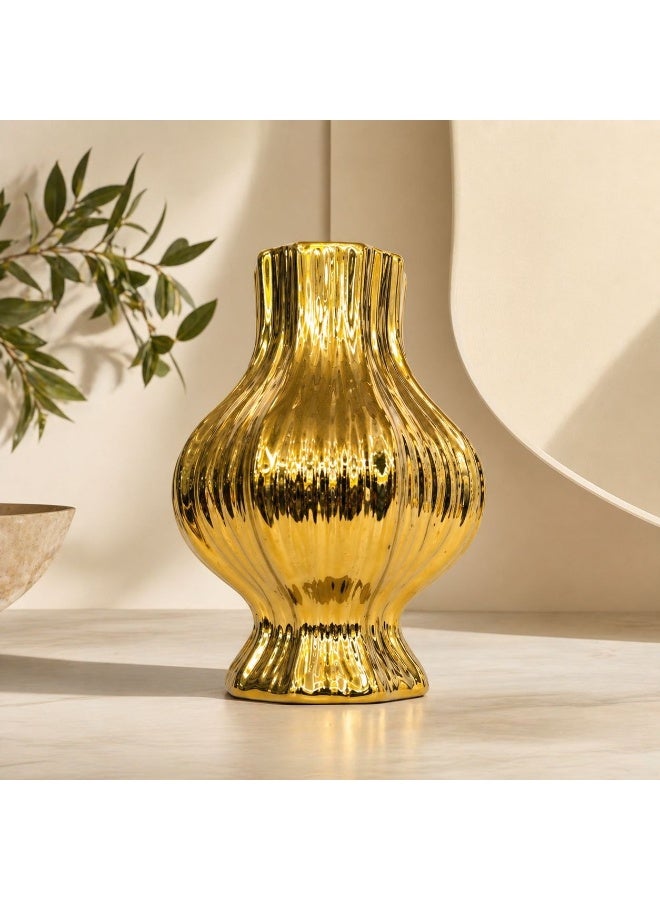 Gold Ceramic Decorative Vase – Elegant Classic Design for Home & Living Room Decor - Image 2