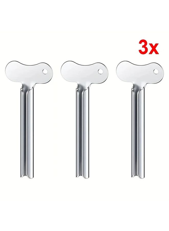3Pcs Stainless Steel Toothpaste Squeezer Professional Bathroom Accessories Argent Color For Face Wash Hair Dye And More Bathroom Essentials - Image 1