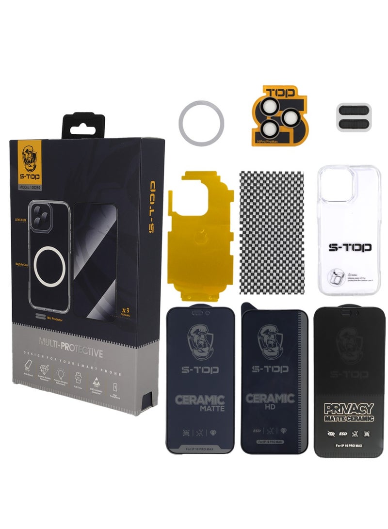 S-TOP iPhone 16 Protection Package 10 IN 1 for all versions. Give your phone effective protection by purchasing the strongest integrated protection package, distinguished by high-precision manufacturing to protect your phone from scratches and shocks.  - Image 1