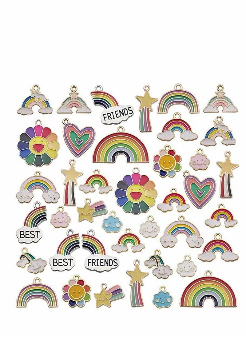 Excefore Charms Enamel Rainbow Cloud Star Charms Gold Plated Enamel Sunflower Heart Charms Pendant Mixed for Jewelry Making Necklace Bracelet Girl Craft DIY Accessories 40 Pieces  - Image 1