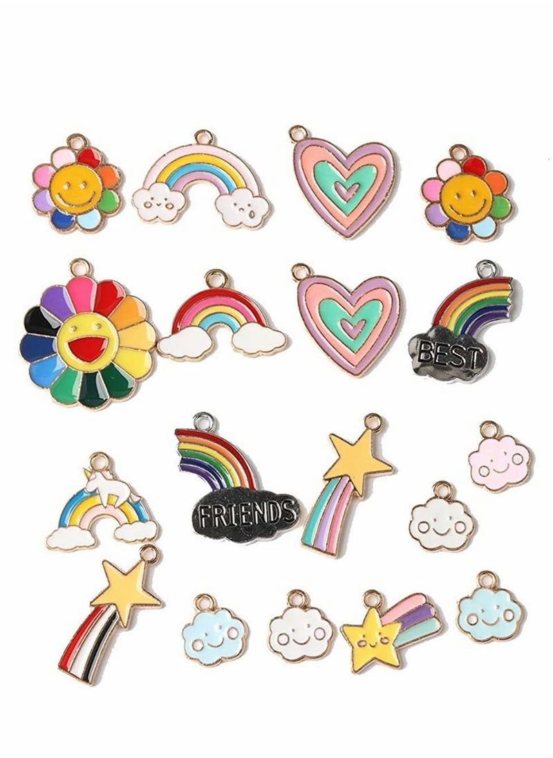 Excefore Charms Enamel Rainbow Cloud Star Charms Gold Plated Enamel Sunflower Heart Charms Pendant Mixed for Jewelry Making Necklace Bracelet Girl Craft DIY Accessories 40 Pieces  - Image 3