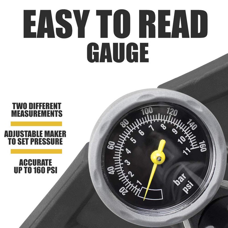 BV مضخة دراجة BV مصنوعة من الفولاذ المتين، مضخة أرضية للدراجات 17/24 بوصة برأس صمام ذكي، 160 psi، قابلة للعكس تلقائيًا بين بريستا وشرايدر (أسود - حجم كامل) - Image 4