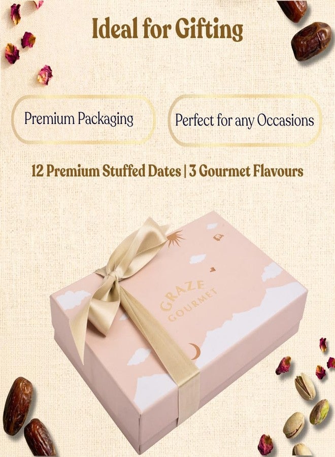 OH CHA - Graze Gourmet Stuffed Medjool Dates Gift Box, 12pcs | 3 Exotic Dry Fruits Dates - Mango Cashew,Almond Pistachio, Orange Candy | Premium Stuffed Khajoor Box for Festive Celebrations, Iftar, Eid, Weddings, Anniversaries & Corporate Gifting - Image 3
