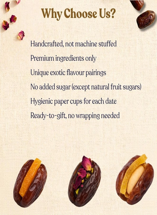 OH CHA - Graze Gourmet Stuffed Medjool Dates Gift Box, 12pcs | 3 Exotic Dry Fruits Dates - Mango Cashew,Almond Pistachio, Orange Candy | Premium Stuffed Khajoor Box for Festive Celebrations, Iftar, Eid, Weddings, Anniversaries & Corporate Gifting - Image 5