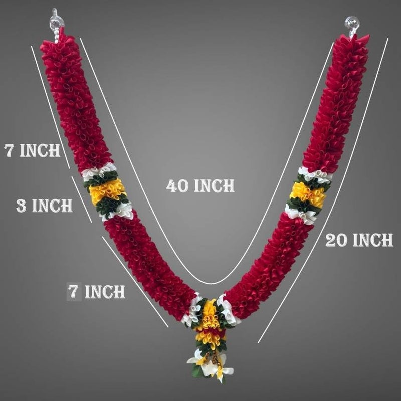 SHRI MATAJI Store Handmade Garland Mala for God Photo Frame Decoration Multipurpose Red Cloth Garland Home Decoration Multicolor - Image 2