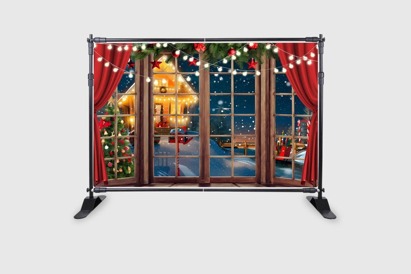 Backdropon Window Snowy Light Christmas Tree Cartoon House Decoration Background Winter Newborn Baby Portrait Photo Studio Booth Photoshoot Photographer Props Size 5Feet Height & 8Feet Width(5 * 8) - Image 2