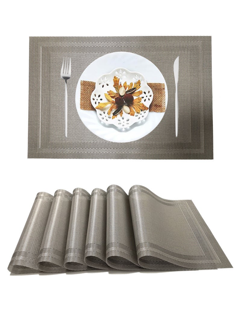 DB Innov. 6 Pcs Vinyl Placemats, Linen Look Woven Place Mats, Non-slip Washable Placemats for Kitchen Dining Table, 30x45cm - Image 1