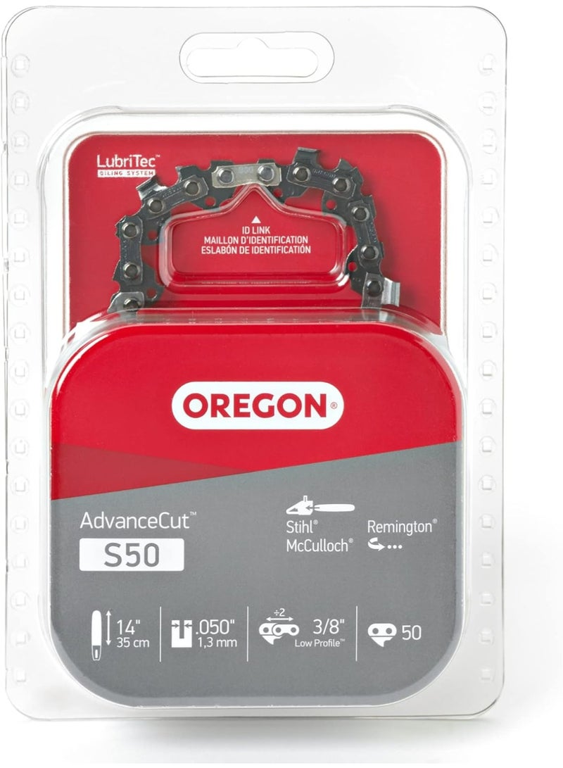 Oregon Oregon S50 AdvanceCut Replacement Chainsaw Chain for 14-Inch Guide Bar, 50 Drive Links, Pitch: 3/8" Low Profile, .050" Gauge, Low Vibration  - Image 1