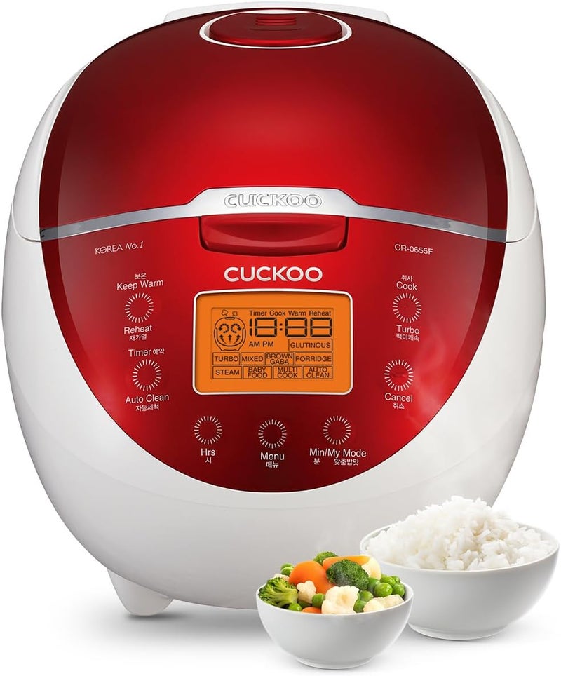 Cuckoo Micom Rice Cooker 6 Cup Uncooked / 12 Cup Cooked, Fuzzy Logic Rice Maker with Delay Timer & Keep Warm Setting, Versatile Food Steamer for Cooking, Non-Stick Inner Pot, Red (CR-0655F) - Image 1
