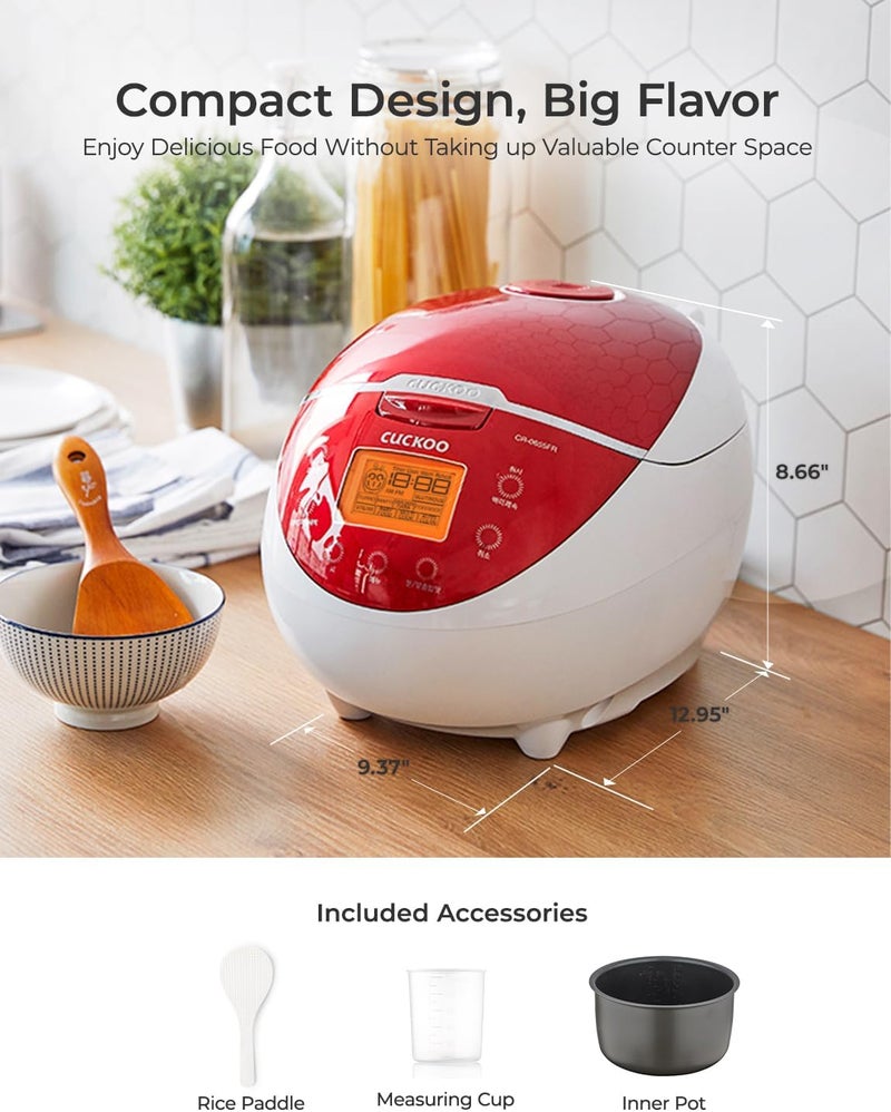 Cuckoo Micom Rice Cooker 6 Cup Uncooked / 12 Cup Cooked, Fuzzy Logic Rice Maker with Delay Timer & Keep Warm Setting, Versatile Food Steamer for Cooking, Non-Stick Inner Pot, Red (CR-0655F) - Image 4