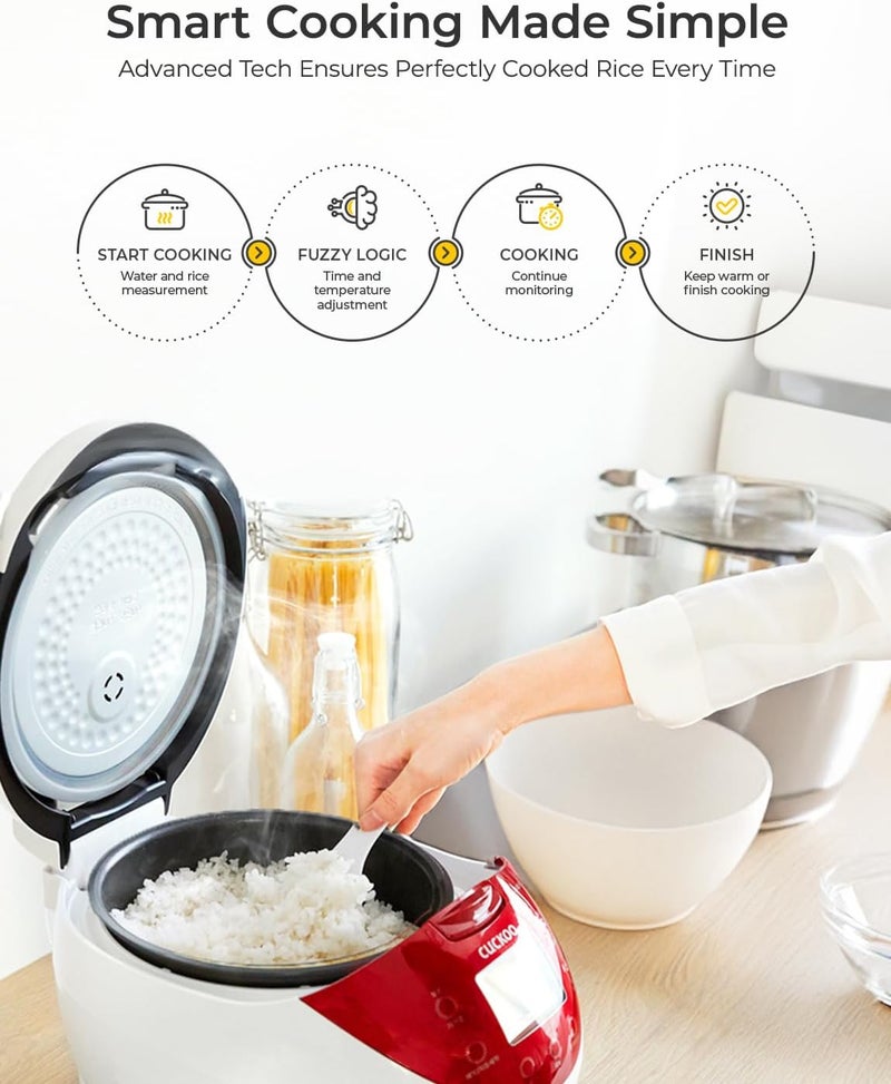 Cuckoo Micom Rice Cooker 6 Cup Uncooked / 12 Cup Cooked, Fuzzy Logic Rice Maker with Delay Timer & Keep Warm Setting, Versatile Food Steamer for Cooking, Non-Stick Inner Pot, Red (CR-0655F) - Image 2