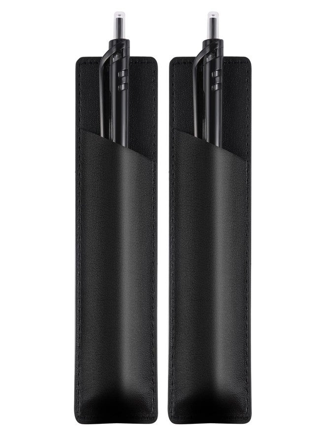 KINBOM 2pcs Leather Magnetic Pen Holder for Refrigerator PU Leather Pen Pouch Holder for Fridge or Other Metal Surfaces (Black) - Image 1