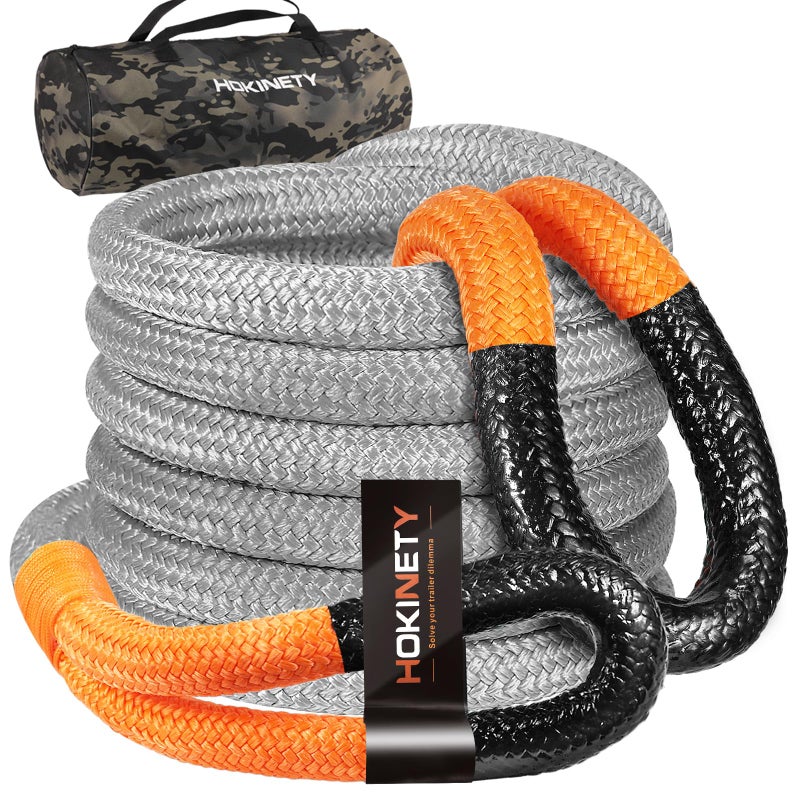 HOKINETY Kinetic Recovery Tow Rope 1-1/8" x30ft Offroad Snatch Strap 48000lbs Heavy Duty Towing Straps Kit for Trucks SUV UTV ATV Tractor Car Jeep - Gray - Image 1