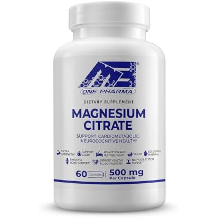 MB One Pharma MB One Magnesium Citrate 500mg - Highly Absorption Formula for Muscle, Nerve, Sleep & Bone Support - Vegan, Non-GMO - Digestive & Heart Health - 60 Caps - 60 Day Supply - Image 1