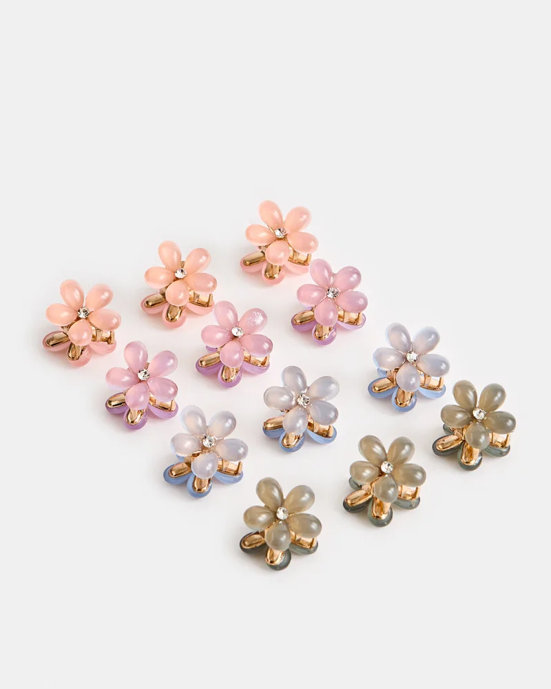 REDTAG Girls Assorted Embellished Hair Claw Set (Pack of 12)