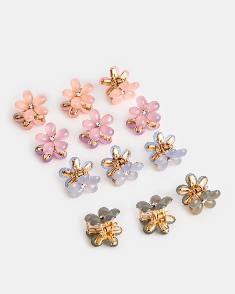 REDTAG Girls Assorted Embellished Hair Claw Set (Pack of 12)