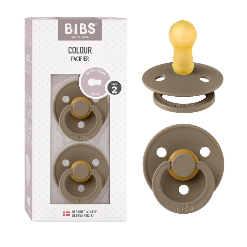 BIBS Pacifiers Colour Collection | Natural Rubber Baby Pacifier | Set of 2 BPA-Free Soothers | Made in Denmark | 6+ Months (Pack of 2) | Dark Oak - Image 1
