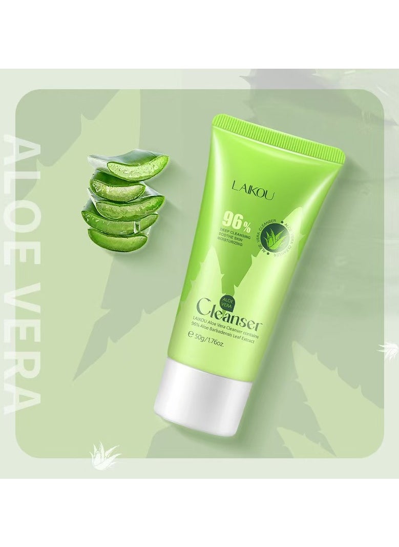 Laikou - Organic Aloe Vera Gel (1.76oz), 96% Pure Aloe for Face and Body – Deep Soothing and Hydrating Moisturizer for Sunburn, Acne, and Dry Skin – Fast-Absorbing Travel Size Aloe Cream for Cooling and Calming - Image 1