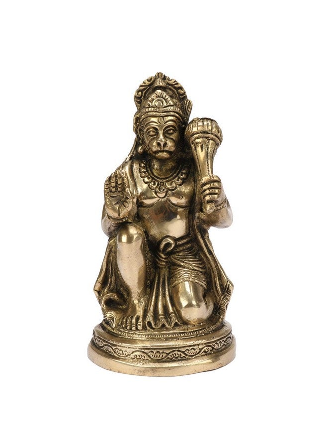 Kartique Brass Hanuman Idol Statue Moorti - 6" Tall Kneeling Posture with Gada - Intricate Detailing for Home Temple Décor - Image 1