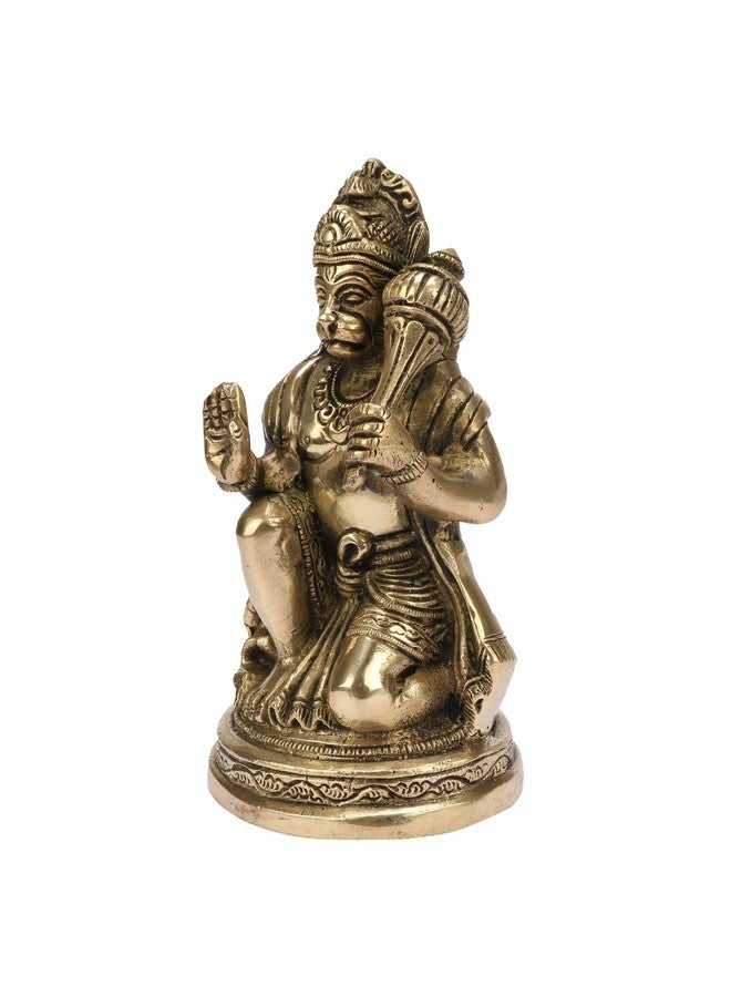 Kartique Brass Hanuman Idol Statue Moorti - 6" Tall Kneeling Posture with Gada - Intricate Detailing for Home Temple Décor - Image 3