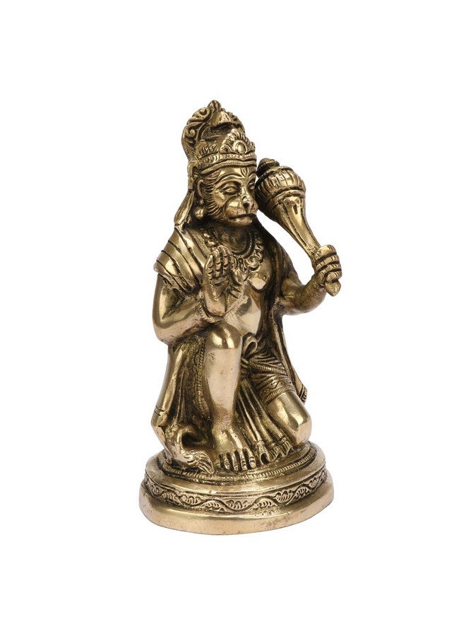 Kartique Brass Hanuman Idol Statue Moorti - 6" Tall Kneeling Posture with Gada - Intricate Detailing for Home Temple Décor - Image 2