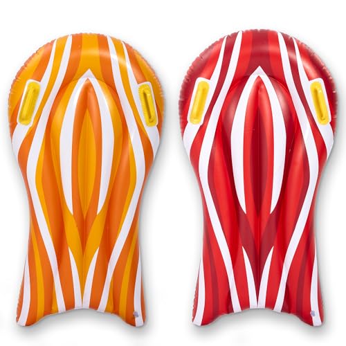 SLOOSH 2 Pack Inflatable Body Boards for Water Slides Surfing Board Pool Floats Swimming Pool Floating Boards Learn to Swim Summer Water Fun Toy for Kids and Toddlers Red and Orange - Image 1