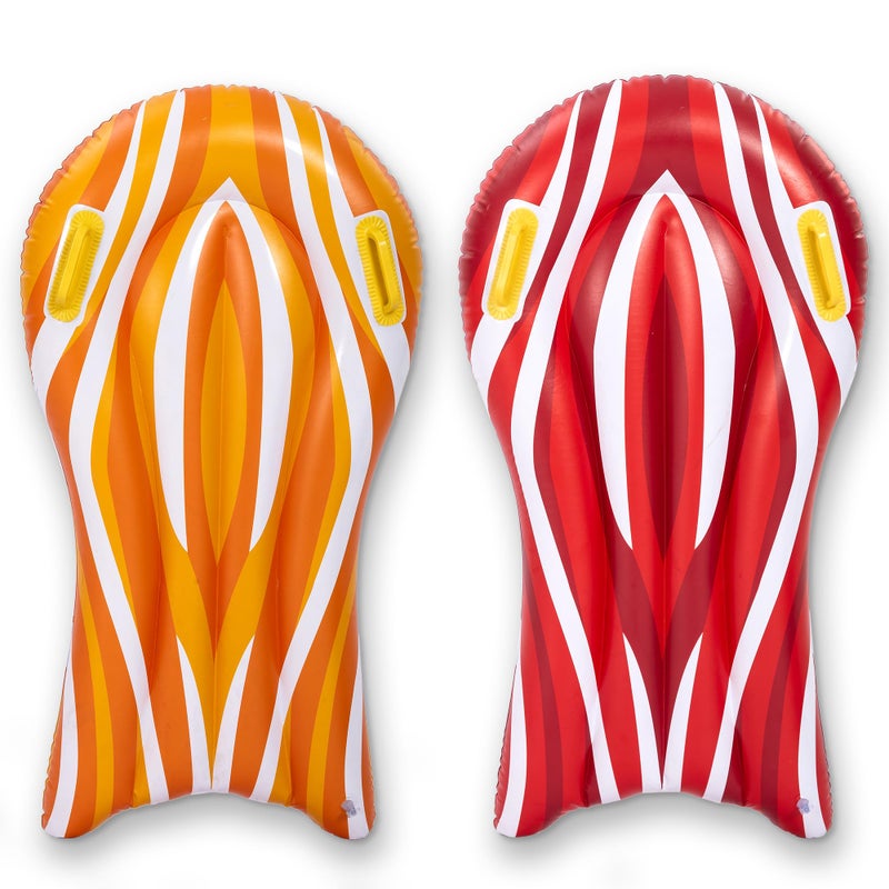 SLOOSH 2 Pack Inflatable Body Boards for Water Slides Surfing Board Pool Floats Swimming Pool Floating Boards Learn to Swim Summer Water Fun Toy for Kids and Toddlers Red and Orange - Image 2