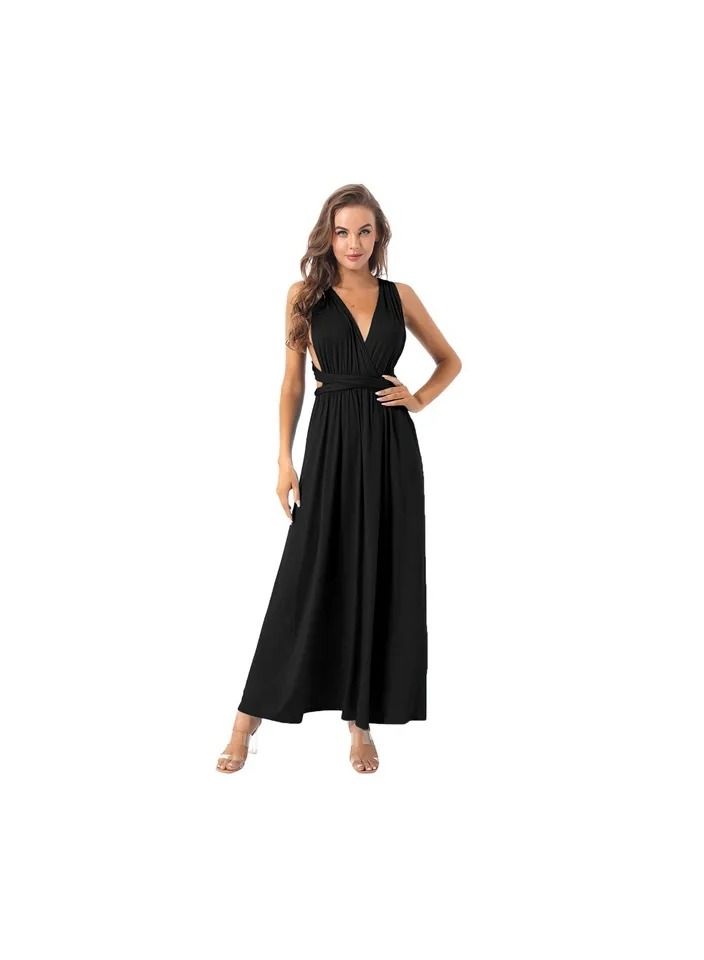 1-Piece Women's Deep V Neck Backless Party Dresses,Multi-Way Wrap Cocktail Evening Party Prom Dress,Size S,Colour Black - Image 1