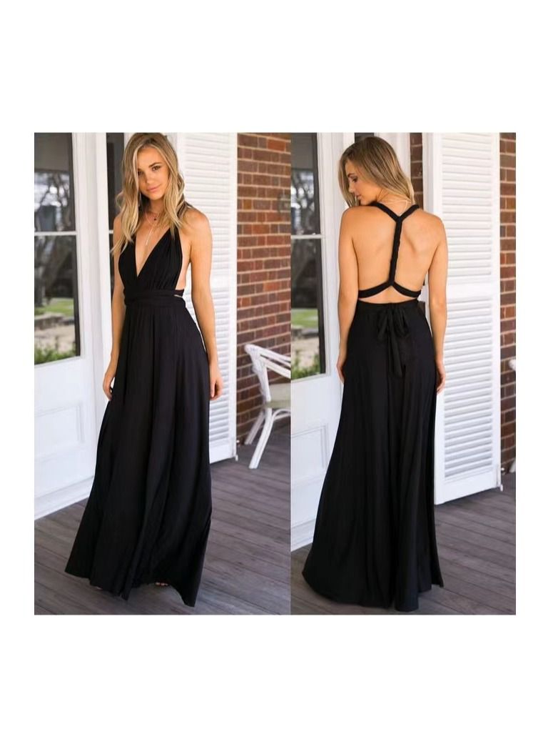 1-Piece Women's Deep V Neck Backless Party Dresses,Multi-Way Wrap Cocktail Evening Party Prom Dress,Size S,Colour Black - Image 3