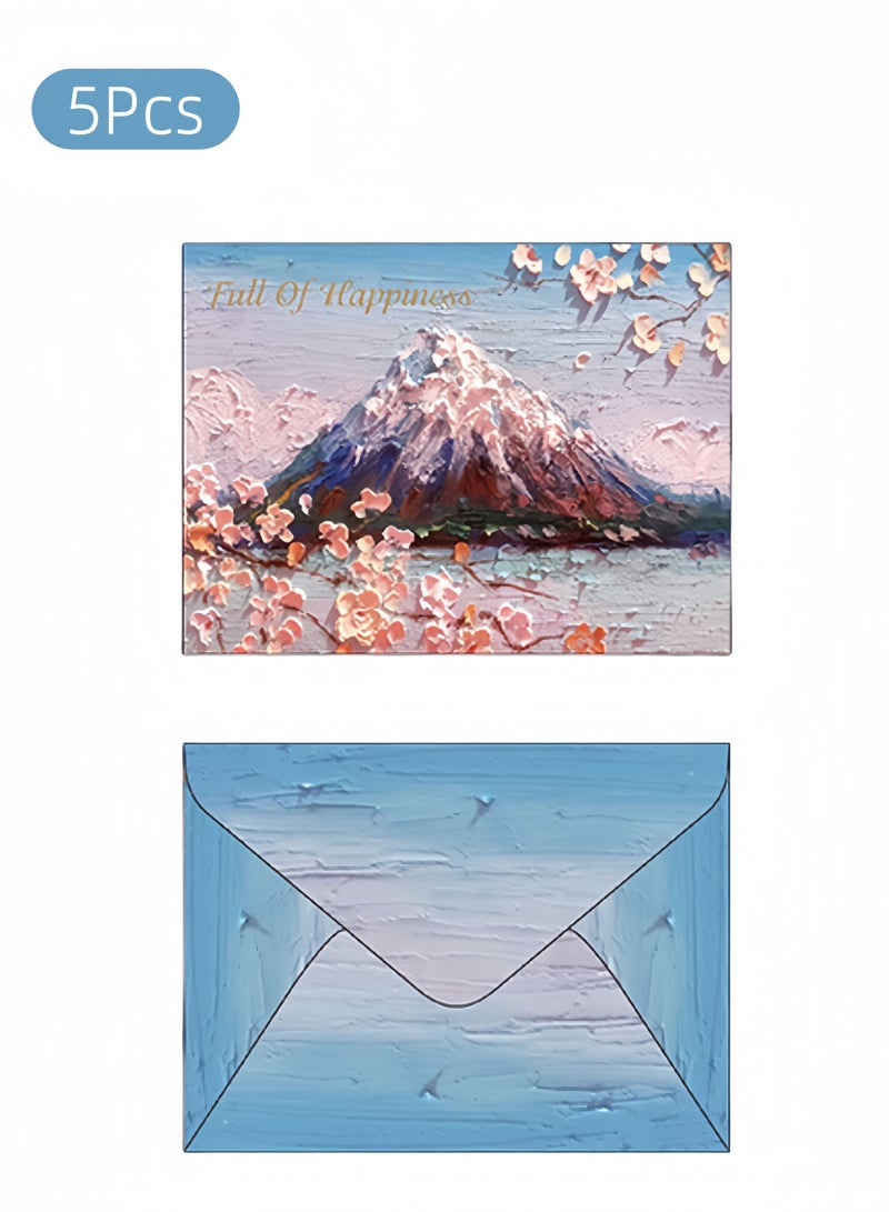 لغة 5 قطع من بطاقات التهنئة بأسلوب اللوحات الزيتية، بطاقات بريدية بأسلوب الرسم اليدوي، بطاقات تهنئة رومانسية وشفائية لأعياد الميلاد والحفلات والتجمعات والهدايا وتعبيرات الود (جبل الثلج) - Image 1