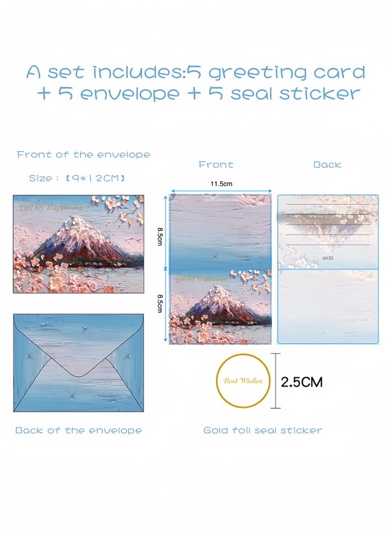 لغة 5 قطع من بطاقات التهنئة بأسلوب اللوحات الزيتية، بطاقات بريدية بأسلوب الرسم اليدوي، بطاقات تهنئة رومانسية وشفائية لأعياد الميلاد والحفلات والتجمعات والهدايا وتعبيرات الود (جبل الثلج) - Image 4