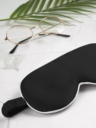 Jenna™ Cute Sleeping Eye Shade Mask Cover for Insomnia, Meditation, Puffy Eyes and Dark Circles Silk Plain Black White - Image 5