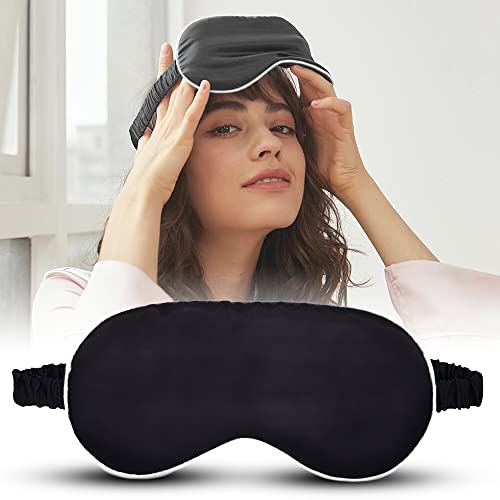 Jenna™ Cute Sleeping Eye Shade Mask Cover for Insomnia, Meditation, Puffy Eyes and Dark Circles Silk Plain Black White - Image 1