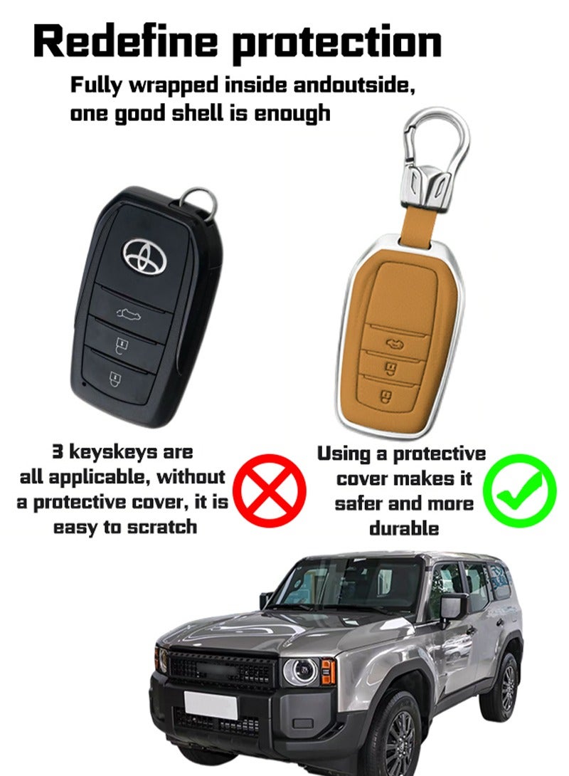 غطاء مفتاح تويوتا ، تصميم شامل لثلاثة مفاتيح ، مقاومة السقوط والتآكل ، نسيج أغنى ، حماية مفاتيح السيارة الأصلية ، مفاتيح حساسة. - Image 2