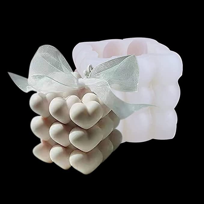 MATIN IMPEX 3D Bubble Candle Mold Cube Overlapping Heart Silicone Molds for Candles Soap Chocolate DIY Making Valentine Gift - Image 3