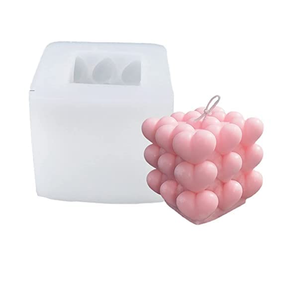 MATIN IMPEX 3D Bubble Candle Mold Cube Overlapping Heart Silicone Molds for Candles Soap Chocolate DIY Making Valentine Gift - Image 1