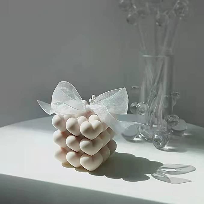 MATIN IMPEX 3D Bubble Candle Mold Cube Overlapping Heart Silicone Molds for Candles Soap Chocolate DIY Making Valentine Gift - Image 4