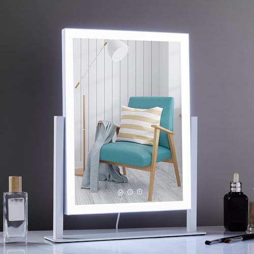 HIEEY Lighted Makeup Mirror, 17.3" x 13" Hollywood Vanity Mirror with Lights, Three Color Lighting Modes, and 5X Magnification Mirror, Smart Touch Control, 360°Rotation (White,Gift Box) - Image 4