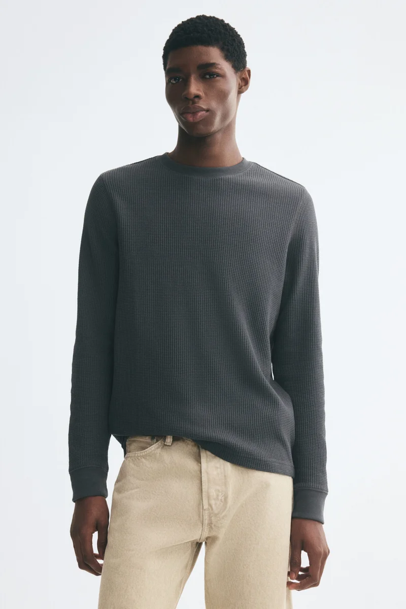 Regular Fit Waffled long-sleeved T-shirt