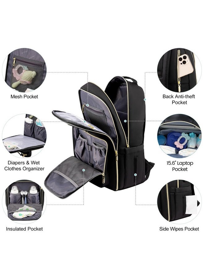 Lovevook Diaper Bag Backpack, Quilted Baby Bag With Changing Pad & Pacifier Holder, Waterproof Travel Diaper Bags For Baby Boys Girls, Stylish And Large Capacity, Black  - Image 1