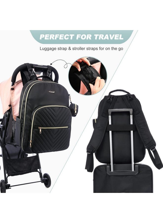 Lovevook Diaper Bag Backpack, Quilted Baby Bag With Changing Pad & Pacifier Holder, Waterproof Travel Diaper Bags For Baby Boys Girls, Stylish And Large Capacity, Black  - Image 4