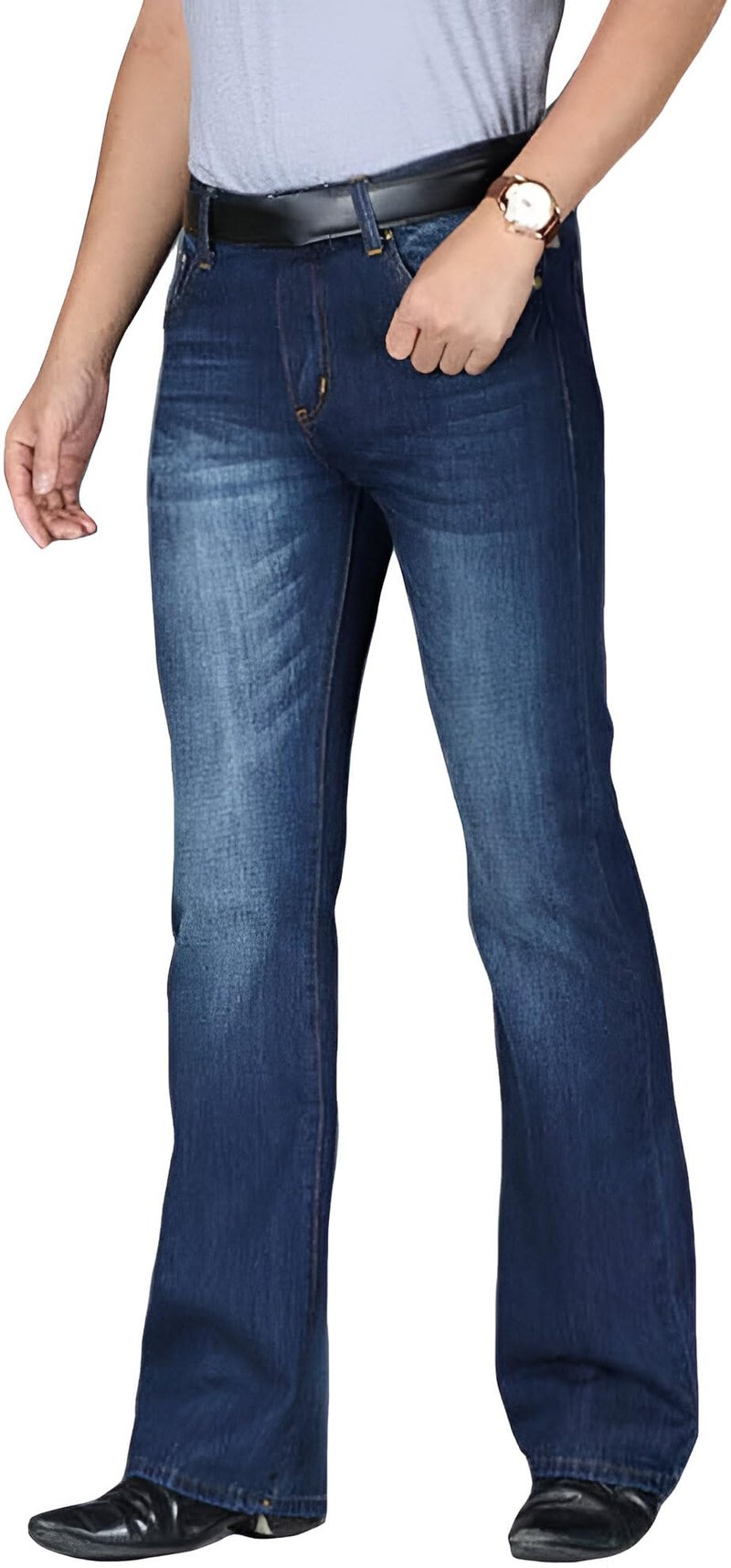 Ben Martin Men’s Bell Bottom Jeans || Bootcut Denim Pants || Wide Leg Flared Jean's for Men || High Waist Stretchable Retro Fit || Cotton Jean for College Casual Dark Blue, Size 36 (0) - Image 1